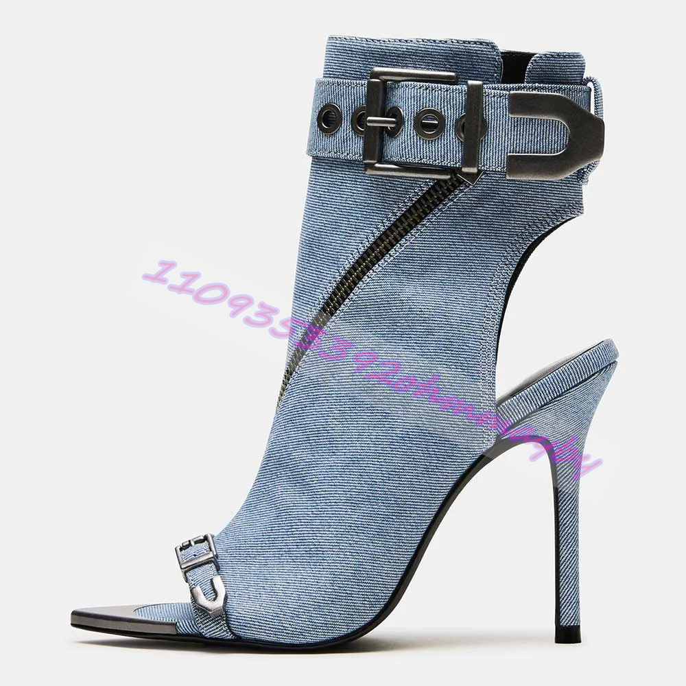 Suede Ankle Boot - Stivali Estivi in Denim Blu a