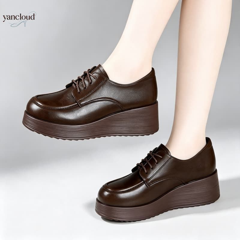 Oxford Lace Up Women - Scarpe con Zeppa in Pelle Morbida