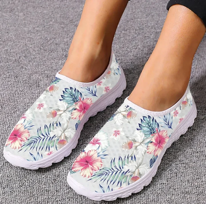 Women'S Shoes For Tennis - Mocassini con Motivo Hibiscus Hawaiano, Sneakers